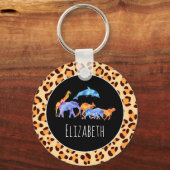 Wild Animals on an Exotic Leopard Print Pattern キーホルダー (正面)