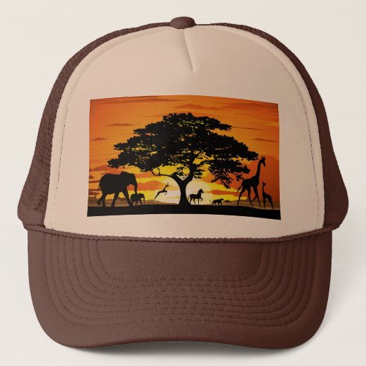 Wild Animals on Savannah Sunset Hat キャップ (正面)