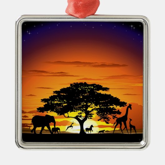 Wild Animals on Savannah Sunset Ornament メタルオーナメント (正面)