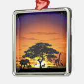 Wild Animals on Savannah Sunset Ornament メタルオーナメント (左)