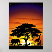 Wild Animals on Savannah Sunset Poster ポスター (正面)