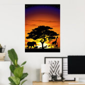 Wild Animals on Savannah Sunset Poster ポスター (ホームオフィス)