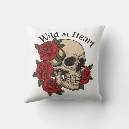 Wild at Heart Gothic Skull with Red Roses  クッション (裏面)