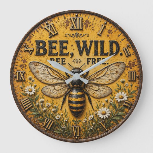 Wild Bee Rustic Farmhouse ラージ壁時計 (正面)