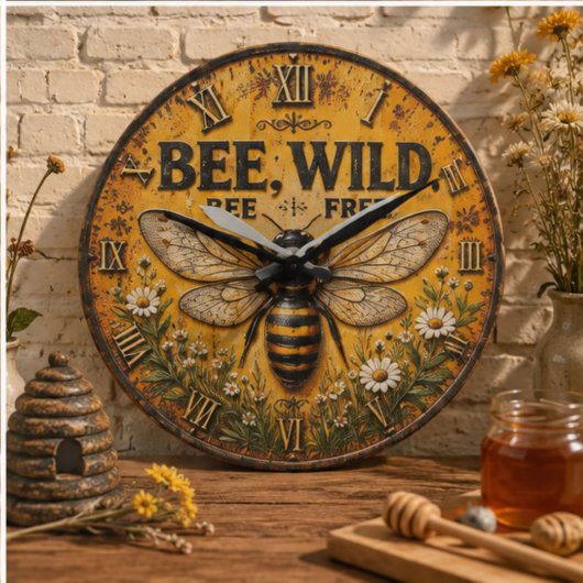 Wild Bee Rustic Farmhouse ラージ壁時計