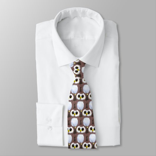 Wild Beige Baby Owl Pattern Neck Tie ネクタイ (タイ)