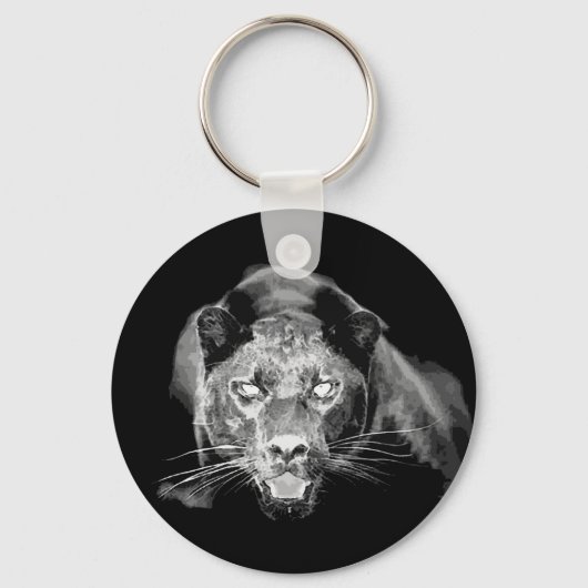 Wild Black Jaguar Cat Roars Keychain キーホルダー (正面)