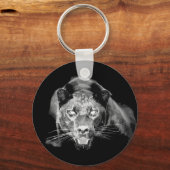 Wild Black Jaguar Cat Roars Keychain キーホルダー (正面)