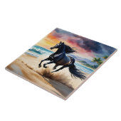 Wild black stallion galloping タイル (側面)