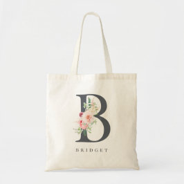 Wild Blush Botanical Floral Letter B Monogram トートバッグ