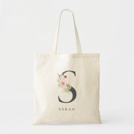 Wild Blush Botanical Floral Letter S Monogram トートバッグ