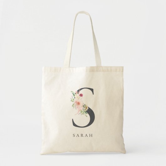 Wild Blush Botanical Floral Letter S Monogram トートバッグ (正面)