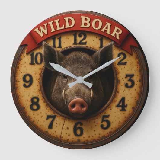 Wild boar  rustic hunting lodge woodland theme ラージ壁時計 (正面)
