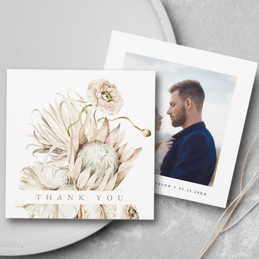 Wild Boho Protea Pampas Grassのス結婚クエア写真 サンキューカード