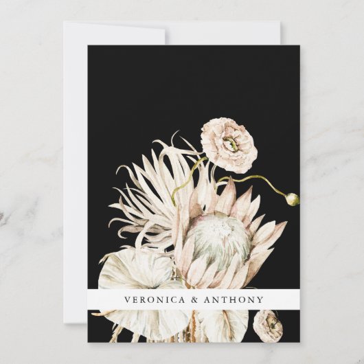 Wild Boho Protea Pampas Grass Blackの結婚写真 招待状 (正面)