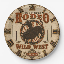 Wild Bull Rodeo Rustic Western Texas Cowboy ペーパープレート