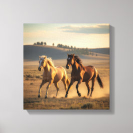 Wild Companions at Sunset – Running Horse Wall Art キャンバスプリント