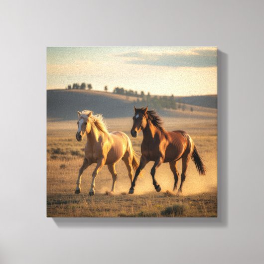 Wild Companions at Sunset – Running Horse Wall Art キャンバスプリント (正面)