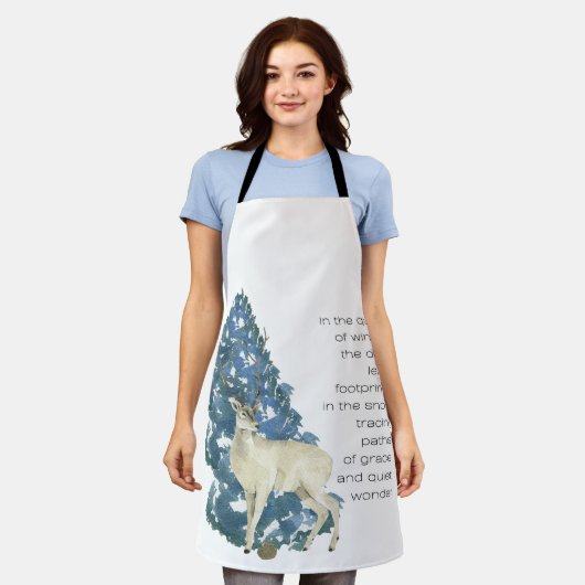 Wild Deer Footprints in Snow – Winter Nature Art エプロン (着用した状態)