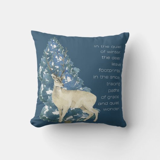 Wild Deer Footprints in Snow – Winter Nature Art クッション (正面)
