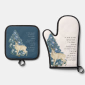 Wild Deer Footprints in Snow – Winter Nature Art 鍋つかみ&鍋敷きセット (正面)