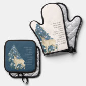 Wild Deer Footprints in Snow – Winter Nature Art 鍋つかみ&鍋敷きセット (正面/裏面)