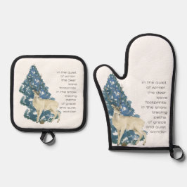 Wild Deer Footprints in Snow – Winter Nature Art 鍋つかみ&鍋敷きセット