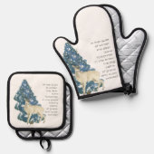 Wild Deer Footprints in Snow – Winter Nature Art 鍋つかみ&鍋敷きセット (正面/裏面)