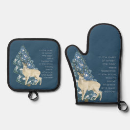 Wild Deer Footprints in Snow – Winter Nature Art 鍋つかみ&鍋敷きセット