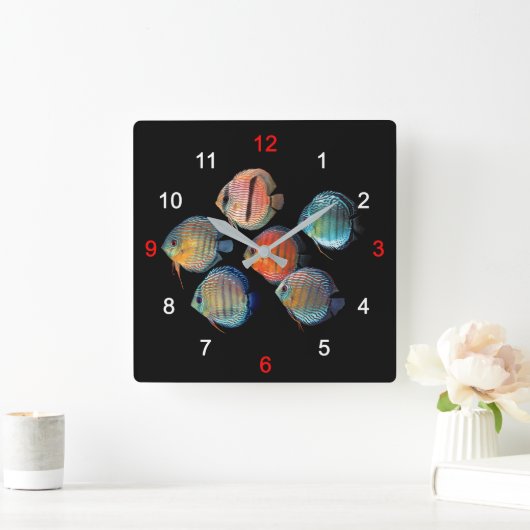 Wild Discus fish スクエア壁時計 (ホーム)