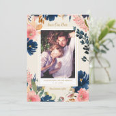 Wild Elegance | Navy Blush & Gold Save the Date 案内状 (スタンド正面)