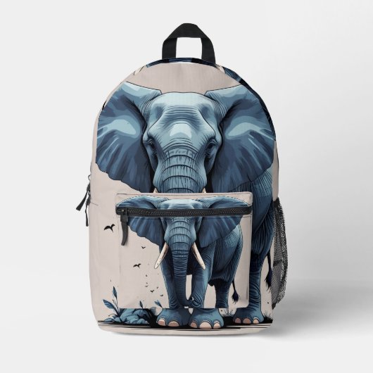 Wild Elephant Backpack, Animal Print School Travel プリントバックパック (正面)