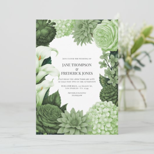 Wild Fern, Soft Moss & Pale Pistachio Wedding 招待状 (スタンド正面)