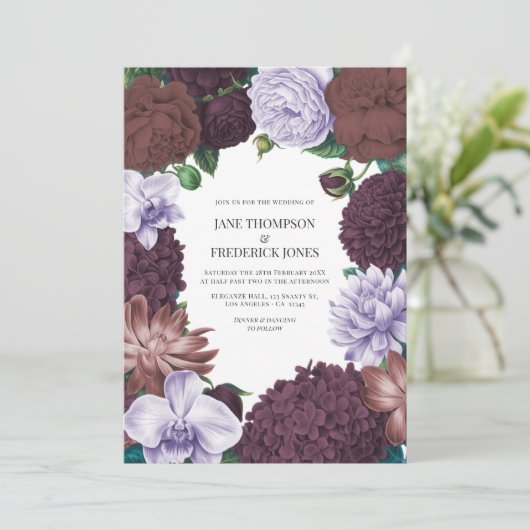 Wild Fig, Cocoa Rose & Soft Lavender Wedding 招待状 (スタンド正面)