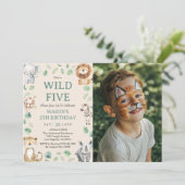 Wild Five Jungle Safari Animals Birthday Photo 招待状 (スタンド正面)