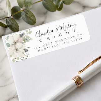 Wild Floral Blooms Elegant Script Return Address  ラベル