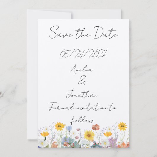 Wild floral Customisable Save the Date card 招待状 (正面)