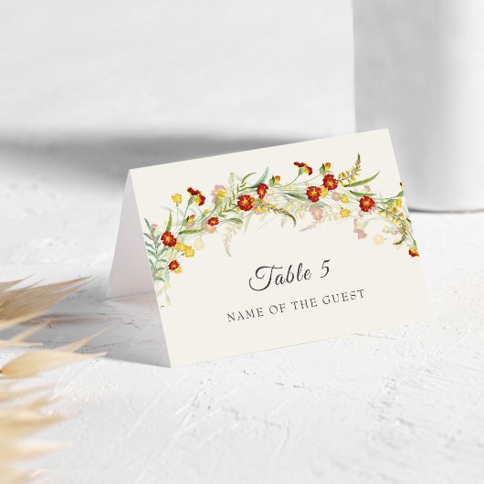 Wild Flower Marigold Foliage Wedding Place Card テーブルナンバー