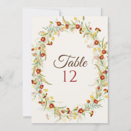 Wild Flower Marigold Foliage Wedding Table Number 招待状