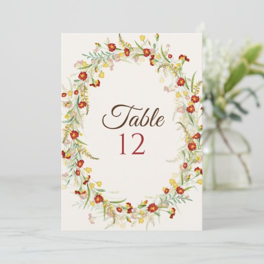 Wild Flower Marigold Foliage Wedding Table Number 招待状 (スタンド正面)