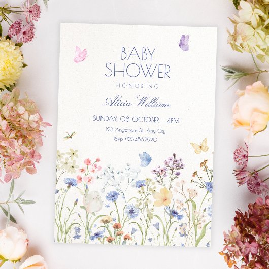 Wild flowers baby shower 招待状