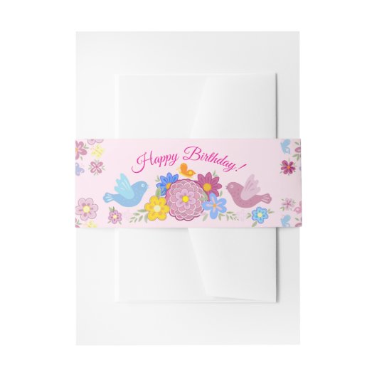 Wild Flowers Garden Birds パターン バースデー 招待状ベリーバンド (正面例)