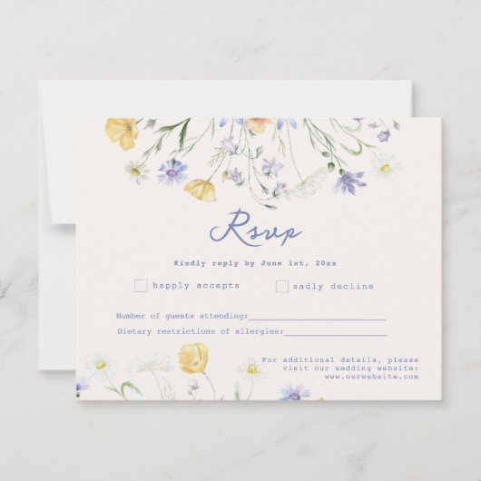 Wild Flowers Hand Written Wedding RSVP Card (正面)