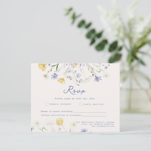 Wild Flowers Hand Written Wedding RSVP Card (スタンド正面)