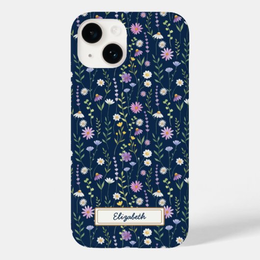Wild Flowers Pattern Blue navy Background Case-Mate iPhoneケース (裏面)
