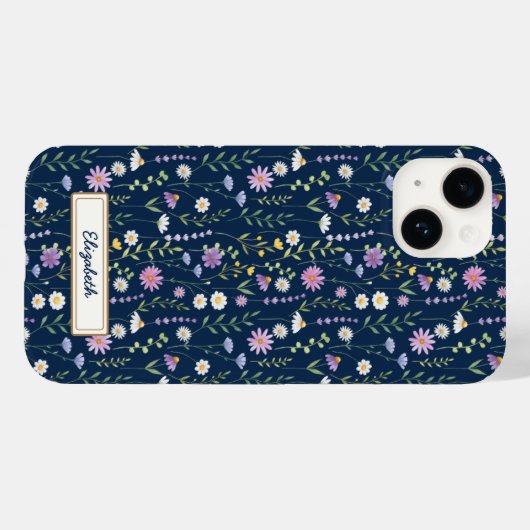 Wild Flowers Pattern Blue navy Background Case-Mate iPhoneケース (裏面 (横))