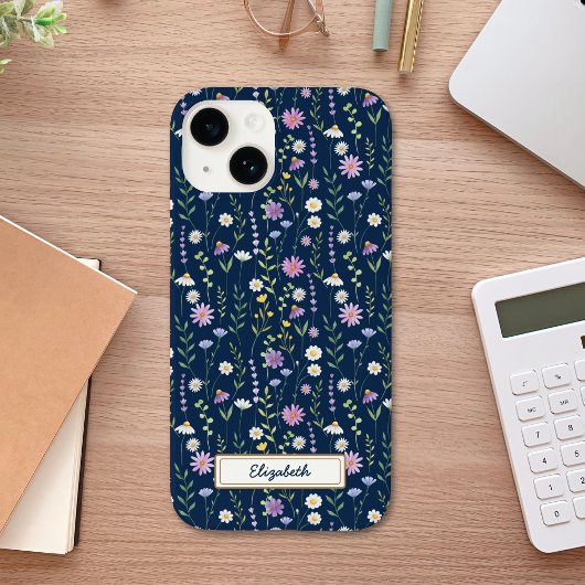Wild Flowers Pattern Blue navy Background Case-Mate iPhoneケース