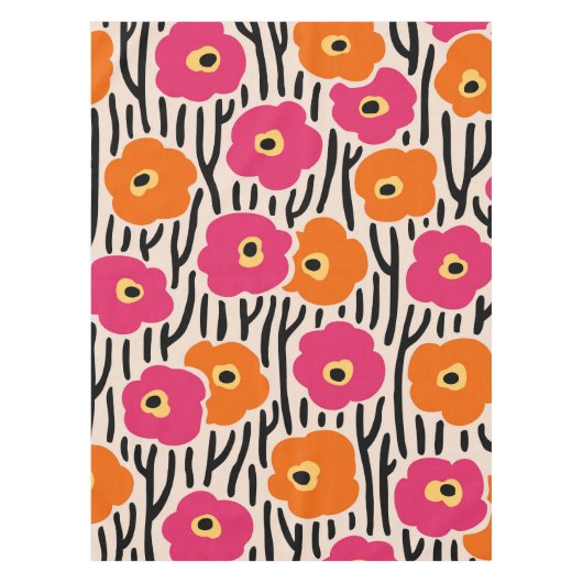 Wild Flowers Pattern Hot Pink and Orange テーブルクロス (正面)