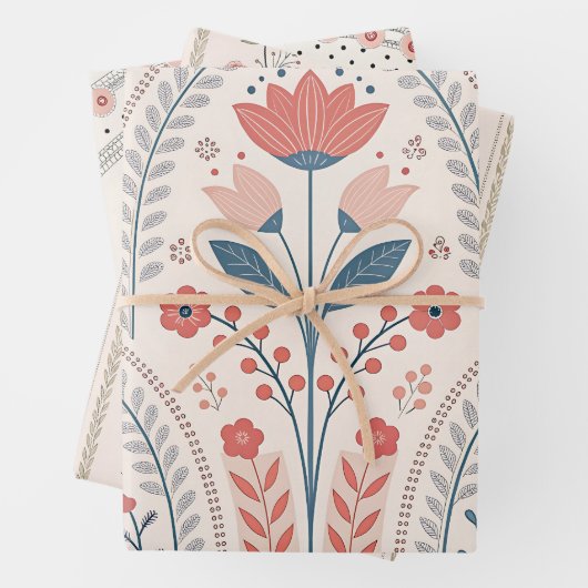 Wild flowers Pink Pastel Botanical Garden Floral ラッピングペーパーシート (インサイチュ)