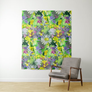 Wild flowers watercolor タペストリー